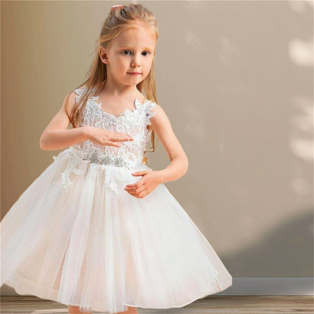 AERBA DRESS Wedding Flower Girl Dress Sleeveless Tulle Lace Printing Princess Ball First Communion Dresses Birthday Present