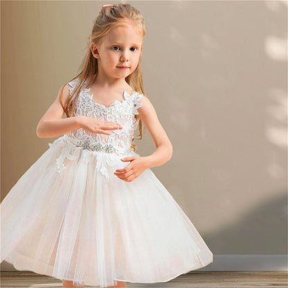 AERBA DRESS Wedding Flower Girl Dress Sleeveless Tulle Lace Printing Princess Ball First Communion Dresses Birthday Present