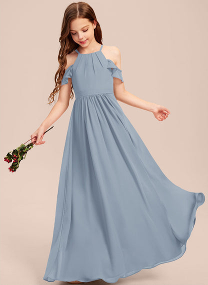 Girls' Formal Dress Elegant A Line Off Shoulder Ruched Chiffon Lace Holy Communion Birthday Ball Evening Dress Hot Sale Junior Bridesmaid Dress