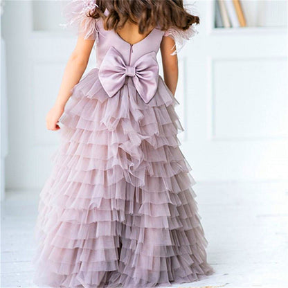 AERBA DRESS Wedding Flower Girl Dress Kids Birthday Present Lovely Tulle Lace Printed Feather Flower Girl Dress Princess Ball First Communion Dresses