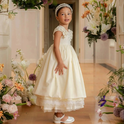 AERBA DRESS Wedding Flower Girl Dress 3D Floral Pearls Lace Little Girl Holy First Communion Party Banquet Gown Princess Dress