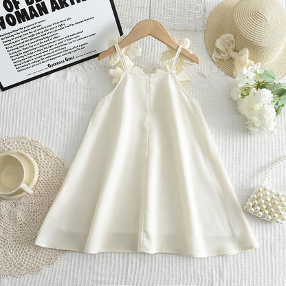 AERBA DRESS Wedding Flower Girl Dress Baby Girl Casual Solid Color Dress 3D Flower Decoration Fashion Temperament Princess Dress