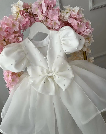 AERBA DRESS Wedding Flower Girl Dress Baby Girls Party Dress Puff Sleeves Ball Gowns Elegant Baptism First Birthday Dresses Beading Children Princess Dress