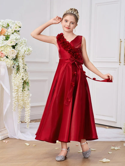 Fashion Girls' Formal Dress A Line V Neck Sleeveless Princess Evening Prom Gown Elegant Wedding Birthday Party Dress Hot Sale Junior Bridesmaid Dress