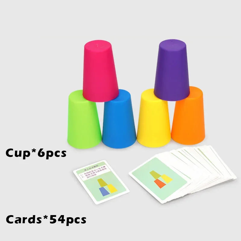 AERBA HOT SALE Kids Montessori Toys Stack Cup Battle Table Game with Card Educational Intellectual Enlightenment Color Cognition Logic Training