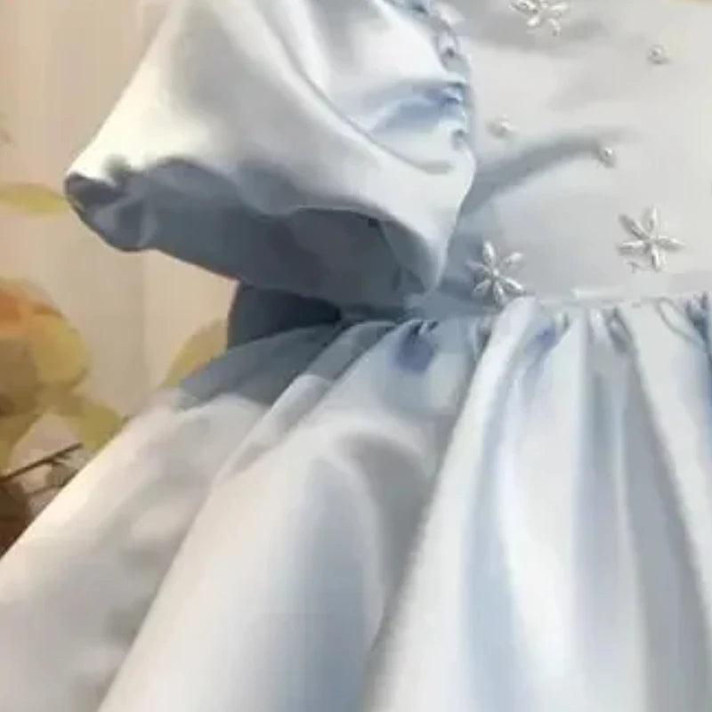 AERBA DRESS Wedding Flower Girl Dress Baby Girls Party Dress Puff Sleeves Ball Gowns Elegant Baptism First Birthday Dresses Beading Children Princess Dress