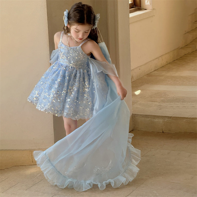 AERBA DRESS Wedding Flower Girl Dress Sparkle Princess Kids Baby Sequin Lace Tail Girl Dresses First Communion Dresses Birthday Christmas Gift Party Dresses