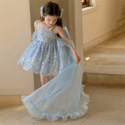 AERBA DRESS Wedding Flower Girl Dress Sparkle Princess Kids Baby Sequin Lace Tail Girl Dresses First Communion Dresses Birthday Christmas Gift Party Dresses