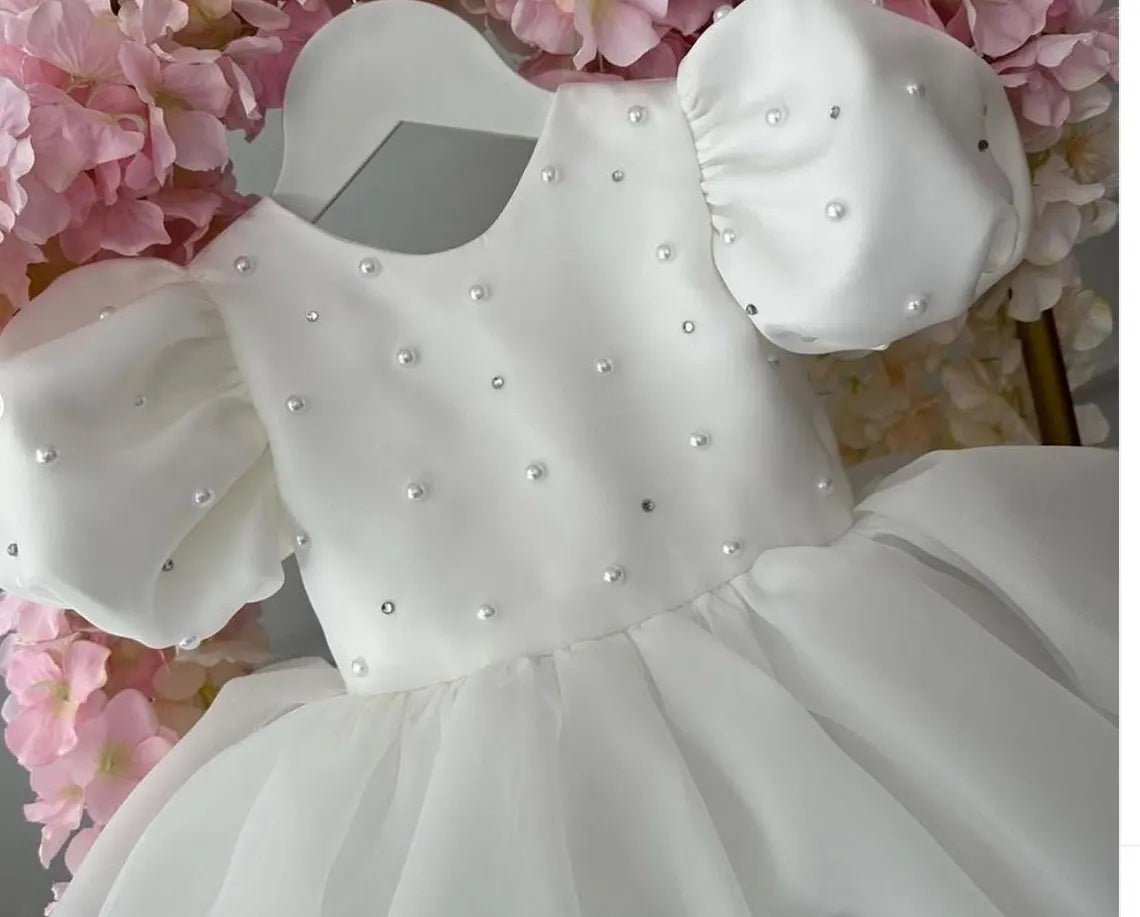 AERBA DRESS Wedding Flower Girl Dress Baby Girls Party Dress Puff Sleeves Ball Gowns Elegant Baptism First Birthday Dresses Beading Children Princess Dress