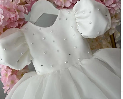 AERBA DRESS Wedding Flower Girl Dress Baby Girls Party Dress Puff Sleeves Ball Gowns Elegant Baptism First Birthday Dresses Beading Children Princess Dress