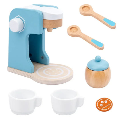 Aerba Children's Toys DIY Wooden Toy Pretend Play Simulation Kitchen Coffee Machine Cooking Food Model Set Educational For Kids Girls