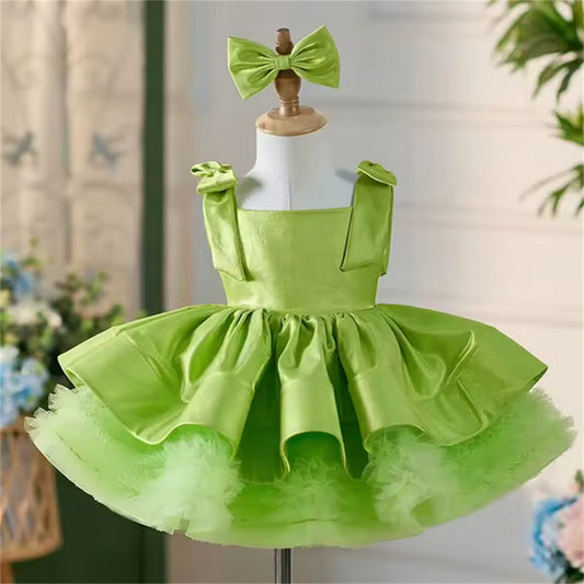 AERBA DRESS Wedding Flower Girl Dress Satin Knee Length Tulle Puffy Princess Kids Birthday Party First Communion Ball