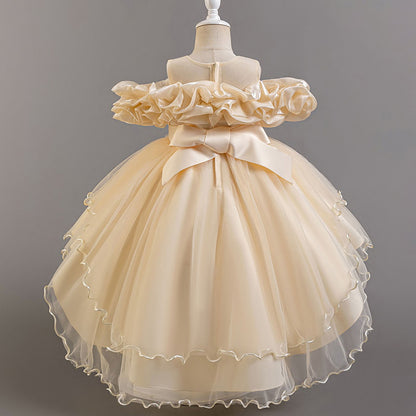 AERBA DRESS Wedding Flower Girl Dress Princess Dresses Simple Bow Elegant Off Shoulder New Year Birthday Party Wedding Dress