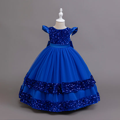 AERBA DRESS Wedding Flower Girl Dress New Elegant Girl Sequined Princess Dress Girl Graduation Party Prom Evening Dress