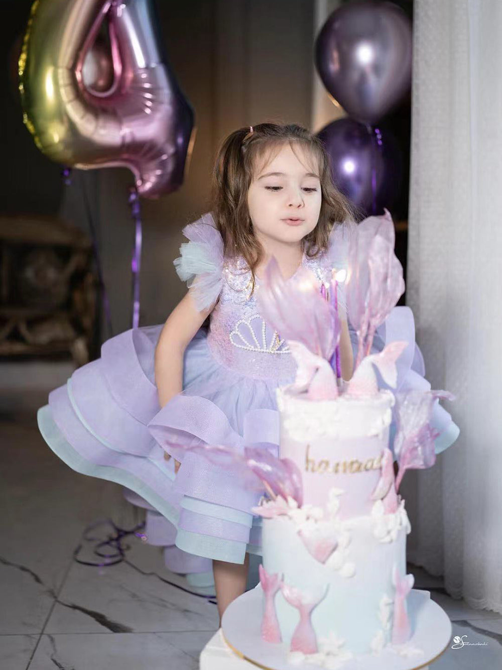 AERBA DRESS Wedding Flower Girl Dress Layered Pearls Sequins Ruffles Mermaid Kids Birthday Party First Communion Gowns