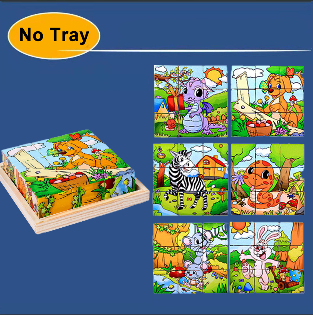 Aerba Children's Toys 3D cube Wooden puzzle children's nine pieces six-sided wooden block tray children's Montessori learning educational puzzle toys