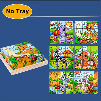 Aerba Children's Toys 3D cube Wooden puzzle children's nine pieces six-sided wooden block tray children's Montessori learning educational puzzle toys