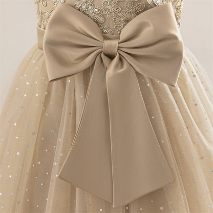 AERBA DRESS Wedding Flower Girl Dress  Party Dress Kids Big Bow Long Wedding Bridesmaid Prom Gown Girl Fashion Lace Birthday Clothes Princess Dress