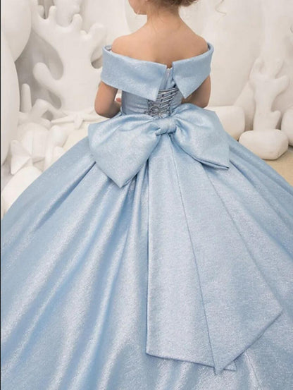 AERBA DRESS Wedding Flower Girl Dress Simple Bow Elegant Princess Satin Ball Gown For Kids Birthday Party First Communion Dress