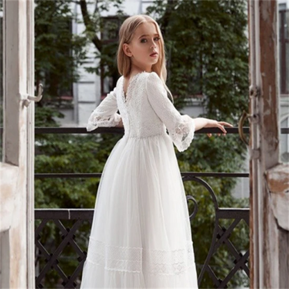 AERBA DRESS Wedding Flower Girl Dress First Communion Dresses Lace High-waisted Bridesmaid Princess Dress Party Dream Kids Gift