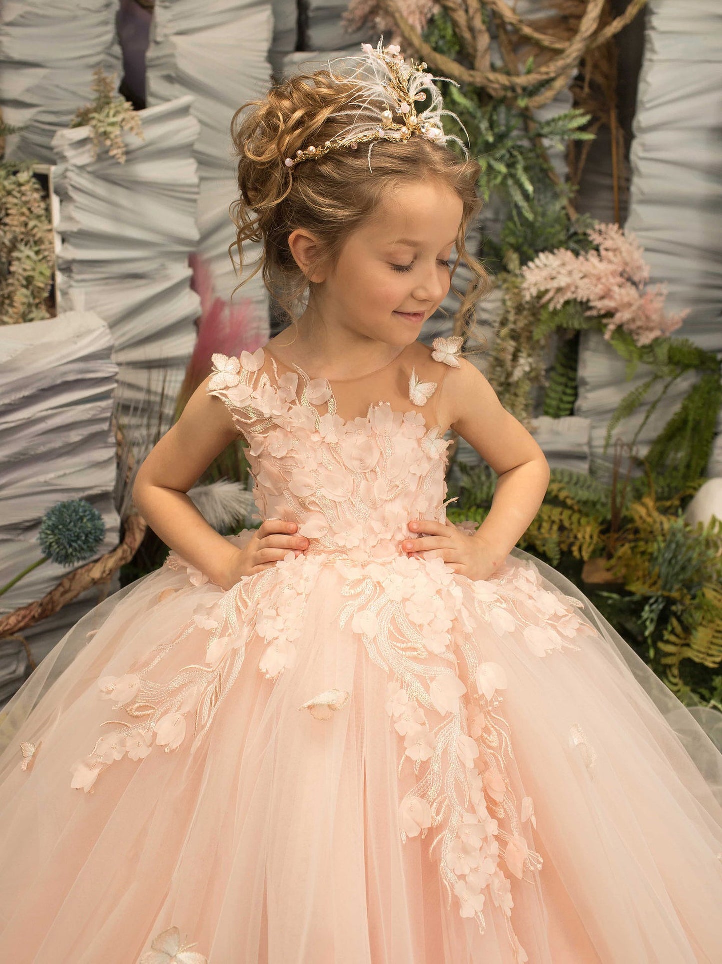 AERBA DRESS Wedding Flower Girl Dress Pretty Dress Princess Lace Floral Appqulies Tulle Fluffy Skirt Floor Length Ball Gowns Comuunion Party
