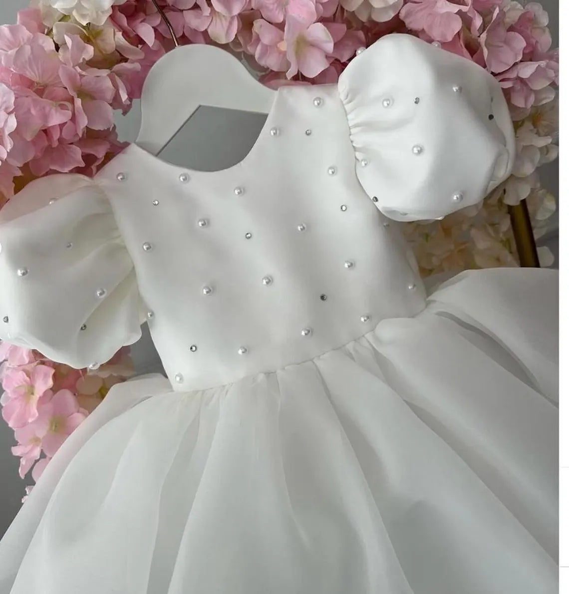 AERBA DRESS Wedding Flower Girl Dress Baby Girls Party Dress Puff Sleeves Ball Gowns Elegant Baptism First Birthday Dresses Beading Children Princess Dress