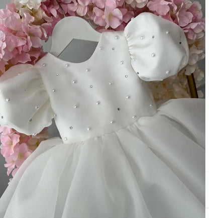 AERBA DRESS Wedding Flower Girl Dress Baby Girls Party Dress Puff Sleeves Ball Gowns Elegant Baptism First Birthday Dresses Beading Children Princess Dress