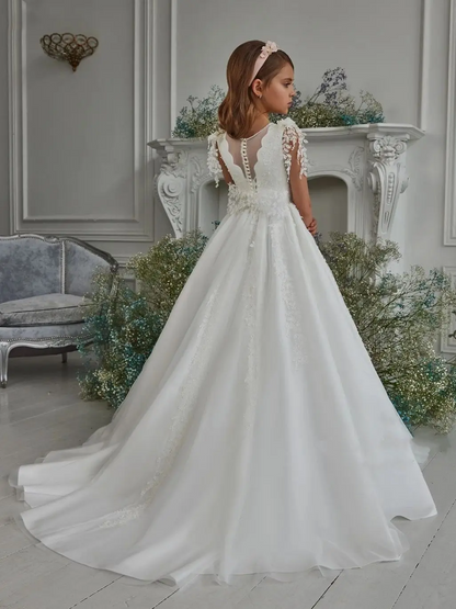 AERBA DRESS Wedding Flower Girl Dress A Line First Communion Ball Gown for Weddings Satin Floor Length Boho Princess Kids Evening Party