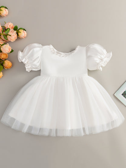 AERBA DRESS Wedding Flower Girl Dress Bow Tulle Dresses Beaded Pageant Birthday Satin New Design Baby Girls Elegant Flower Baby Prom Formal Princess Dress