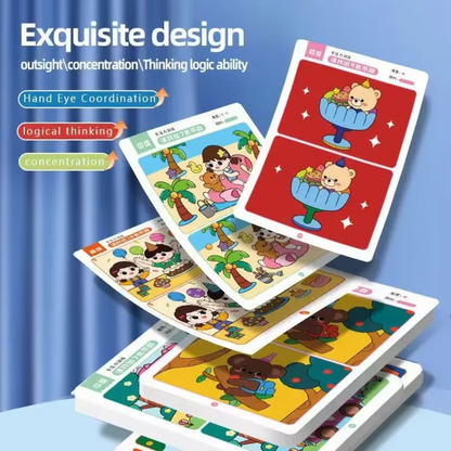 AERBA HOT SALE 64PCS Find Differences Card Game for Children Reusable Wiping Paper 3 Difficulty Levels Cartoon Educational Puzzle for Kids