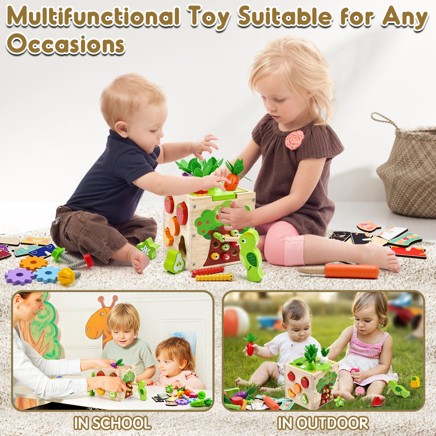 AERBA HOT SALE Baby Wooden Activity Cube Center Toys for Boys Girls Birthday Gifts 5 in 1 Montessori Educational Learning Sensory Toys