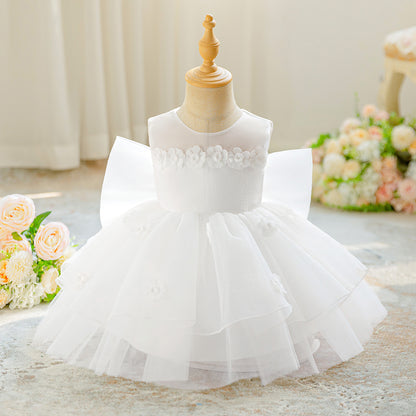 Wedding Flower Girl Dress Elegant Baptism Party Baby Girl Dress Toddler Big Bow 1st Birthday Bridesmaids Prom Dresses Girls Lace Wedding Princess Dress