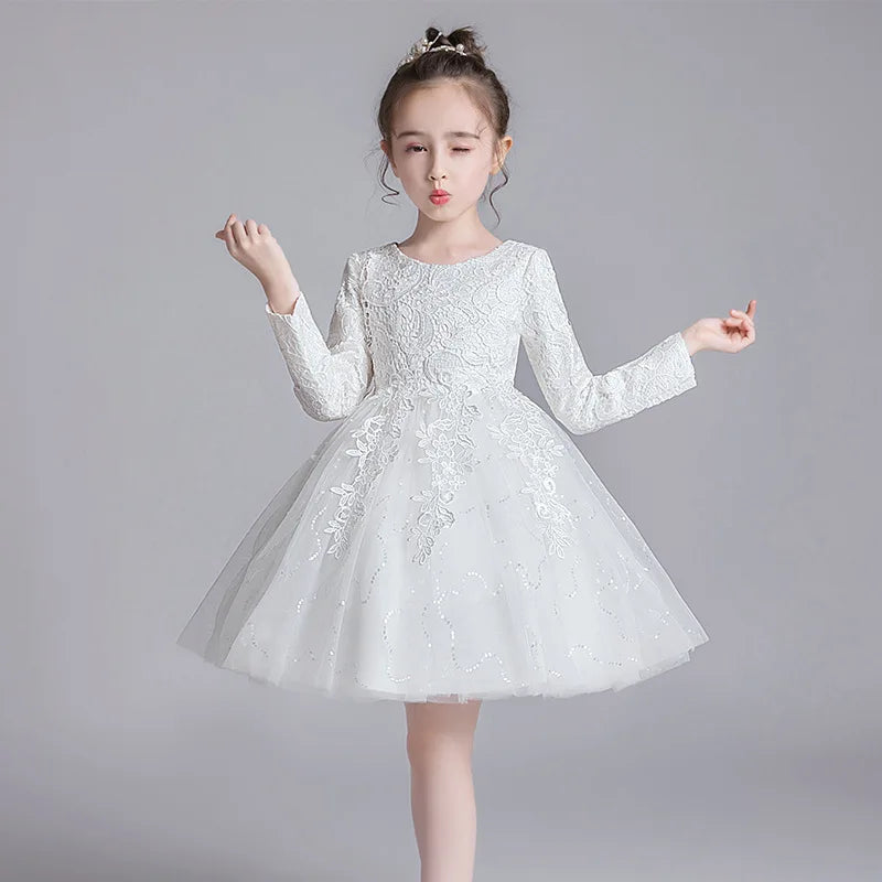 AERBA DRESS Wedding Flower Girl Dress Fashion Lace Long Sleeve Children Bridesmaid Dresses Girls Party Dress Princess dress