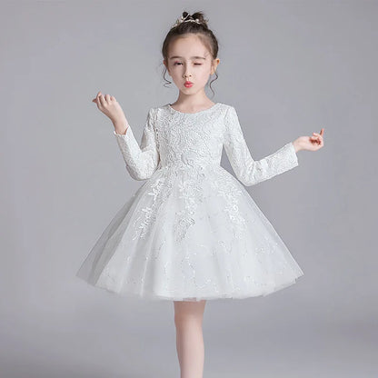 AERBA DRESS Wedding Flower Girl Dress Fashion Lace Long Sleeve Children Bridesmaid Dresses Girls Party Dress Princess dress