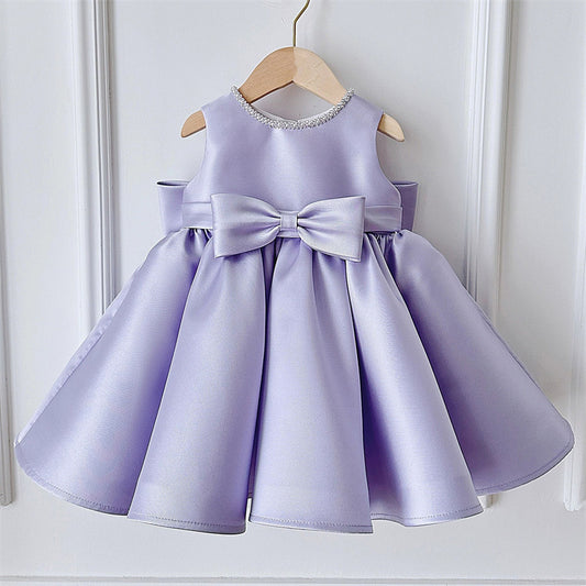 AERBA DRESS Wedding Flower Girl Dress Princess Satin Bow Pearls Children First Communion Dress Ball Gown Wedding Party Dress Birthday Show Dress