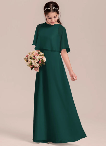 Elegant A-line Scoop Floor-Length Formal Girl's Dress Flowy Simple Junior Bridesmaid Dress