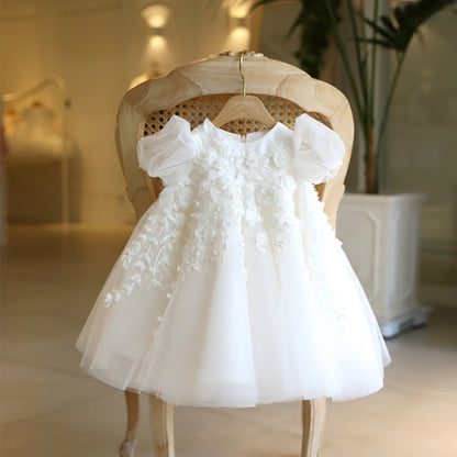 AERBA DRESS Wedding Flower Girl Dress Tulle Applique Puffy With Bow Cute Kids Baby Pageant Birthday Party Dress Ball Gowns