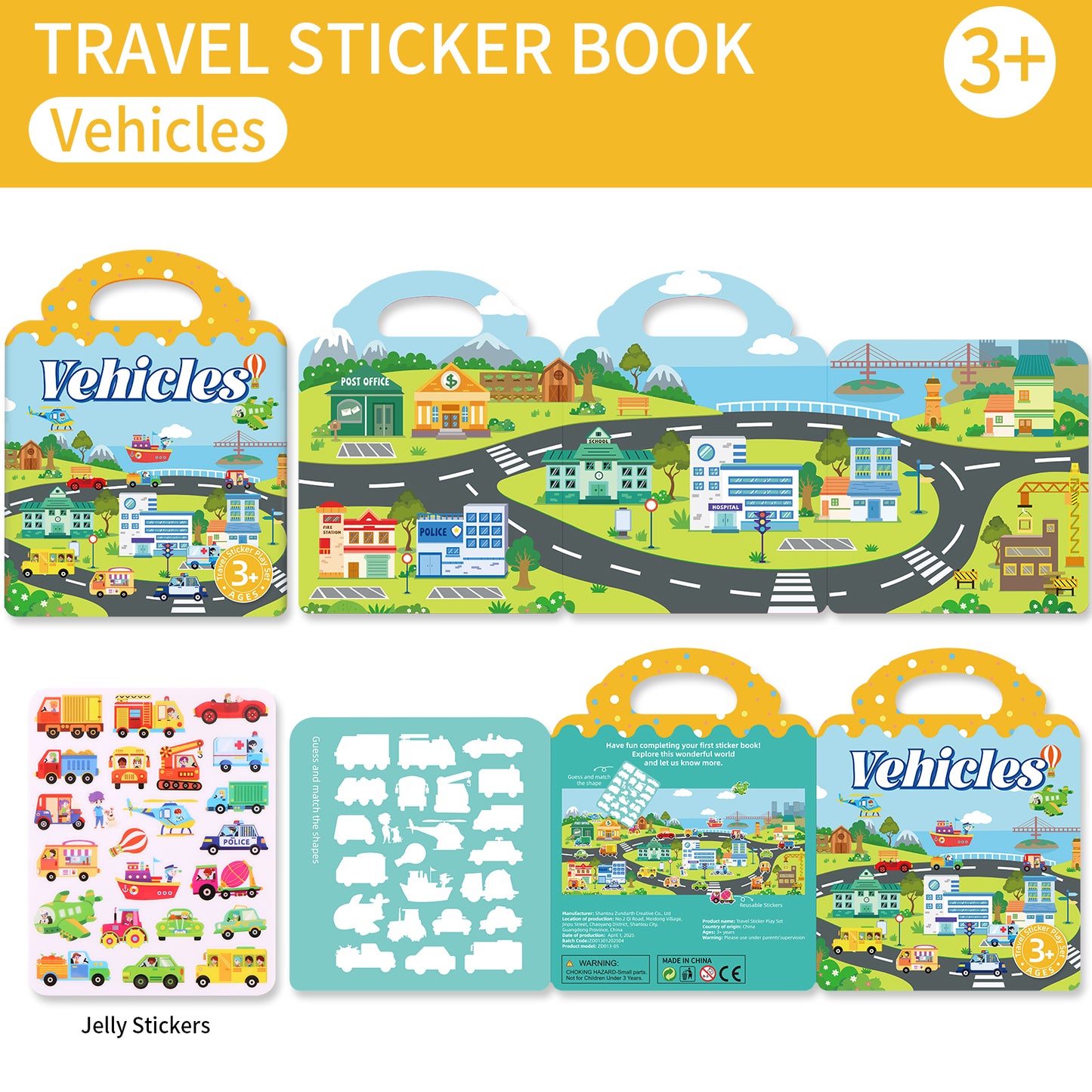 Aerba Kids' Reusable DIY Sticker Books Multi-Theme Bubble Sticker Jelly Stickers Portable Montessori Sticker Toy Gifts for Children