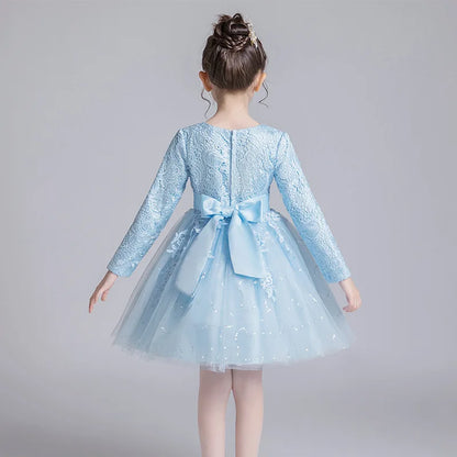 AERBA DRESS Wedding Flower Girl Dress Fashion Lace Long Sleeve Children Bridesmaid Dresses Girls Party Dress Princess dress