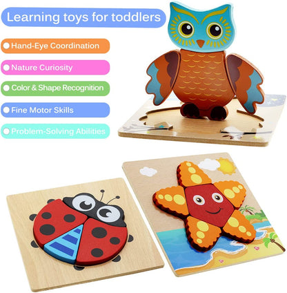 AERBA HOT SALE Children's Toys Wooden 3D Toys Puzzle Cartoon Animals Early Learning Cognition Intelligence Puzzle Game Colorful Montessori Toys Christmas Gifts