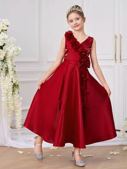 Fashion Girls' Formal Dress A Line V Neck Sleeveless Princess Evening Prom Gown Elegant Wedding Birthday Party Dress Hot Sale Junior Bridesmaid Dress