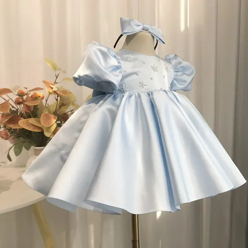 AERBA DRESS Wedding Flower Girl Dress Baby Girls Party Dress Puff Sleeves Ball Gowns Elegant Baptism First Birthday Dresses Beading Children Princess Dress
