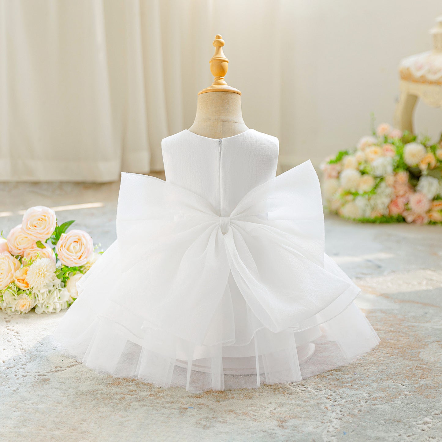 Wedding Flower Girl Dress Elegant Baptism Party Baby Girl Dress Toddler Big Bow 1st Birthday Bridesmaids Prom Dresses Girls Lace Wedding Princess Dress