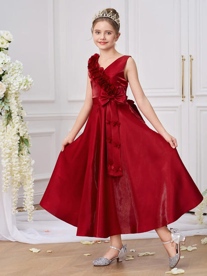 Fashion Girls' Formal Dress A Line V Neck Sleeveless Princess Evening Prom Gown Elegant Wedding Birthday Party Dress Hot Sale Junior Bridesmaid Dress