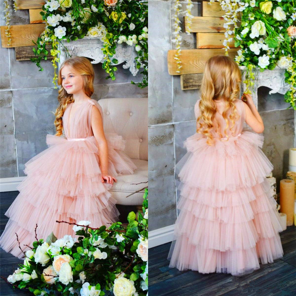 AERBA DRESS Wedding Flower Girl Dress First Communion Lace Sleeveless Fluffy Layered Princess Ball Beauty Pageant Kids Surprise Birthday Present