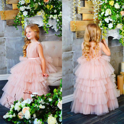 AERBA DRESS Wedding Flower Girl Dress First Communion Lace Sleeveless Fluffy Layered Princess Ball Beauty Pageant Kids Surprise Birthday Present