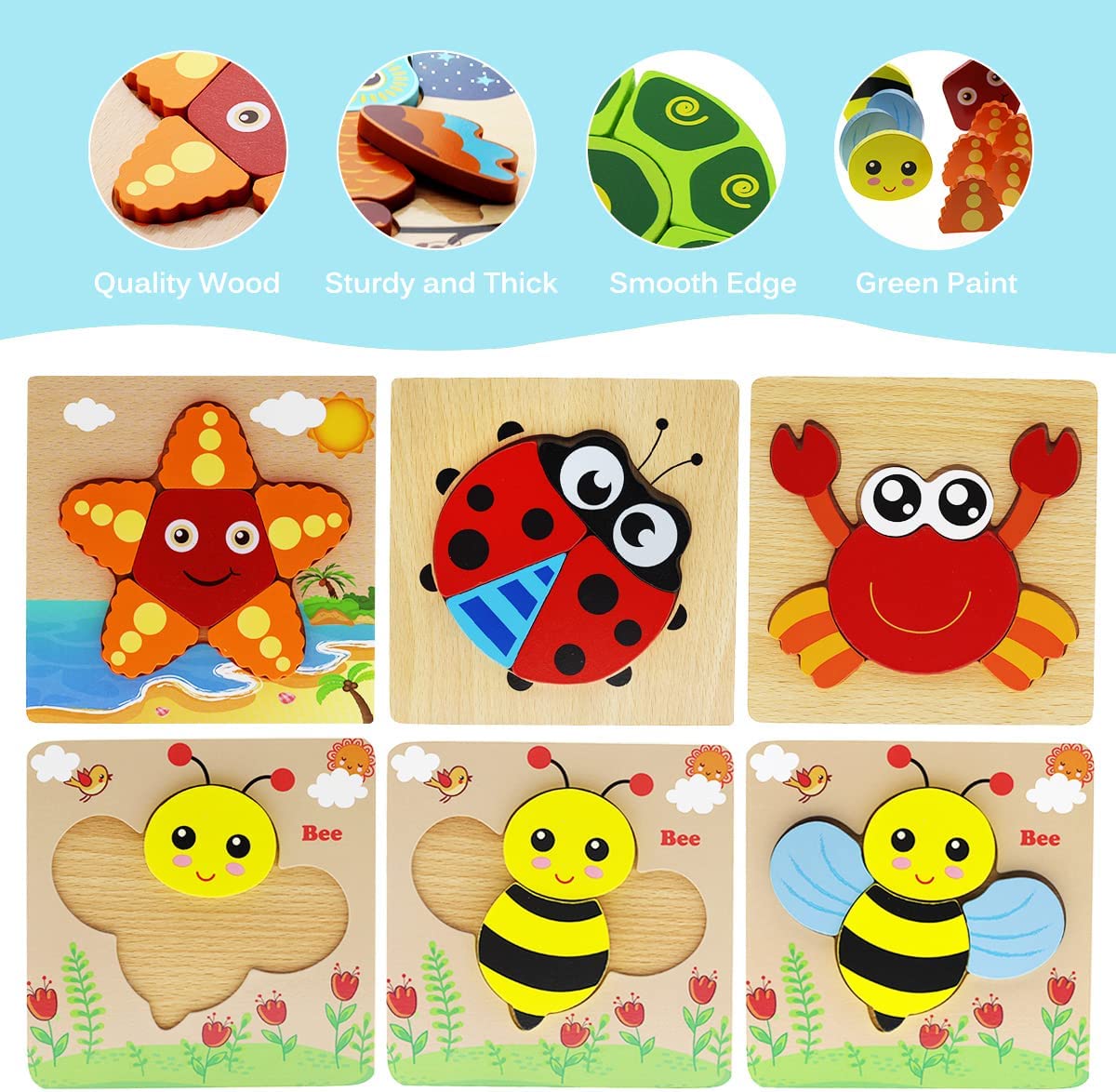 AERBA HOT SALE Children's Toys Wooden 3D Toys Puzzle Cartoon Animals Early Learning Cognition Intelligence Puzzle Game Colorful Montessori Toys Christmas Gifts