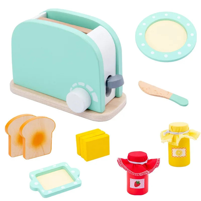 Aerba Children's Toys DIY Wooden Toy Pretend Play Simulation Kitchen Coffee Machine Cooking Food Model Set Educational For Kids Girls