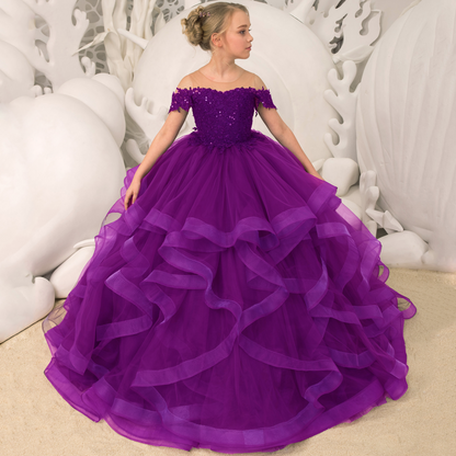 AERBA DRESS Wedding Flower Girl Dress Floral Appliques Tiered With Trailing For Wedding Birthday Party Banquet Gown