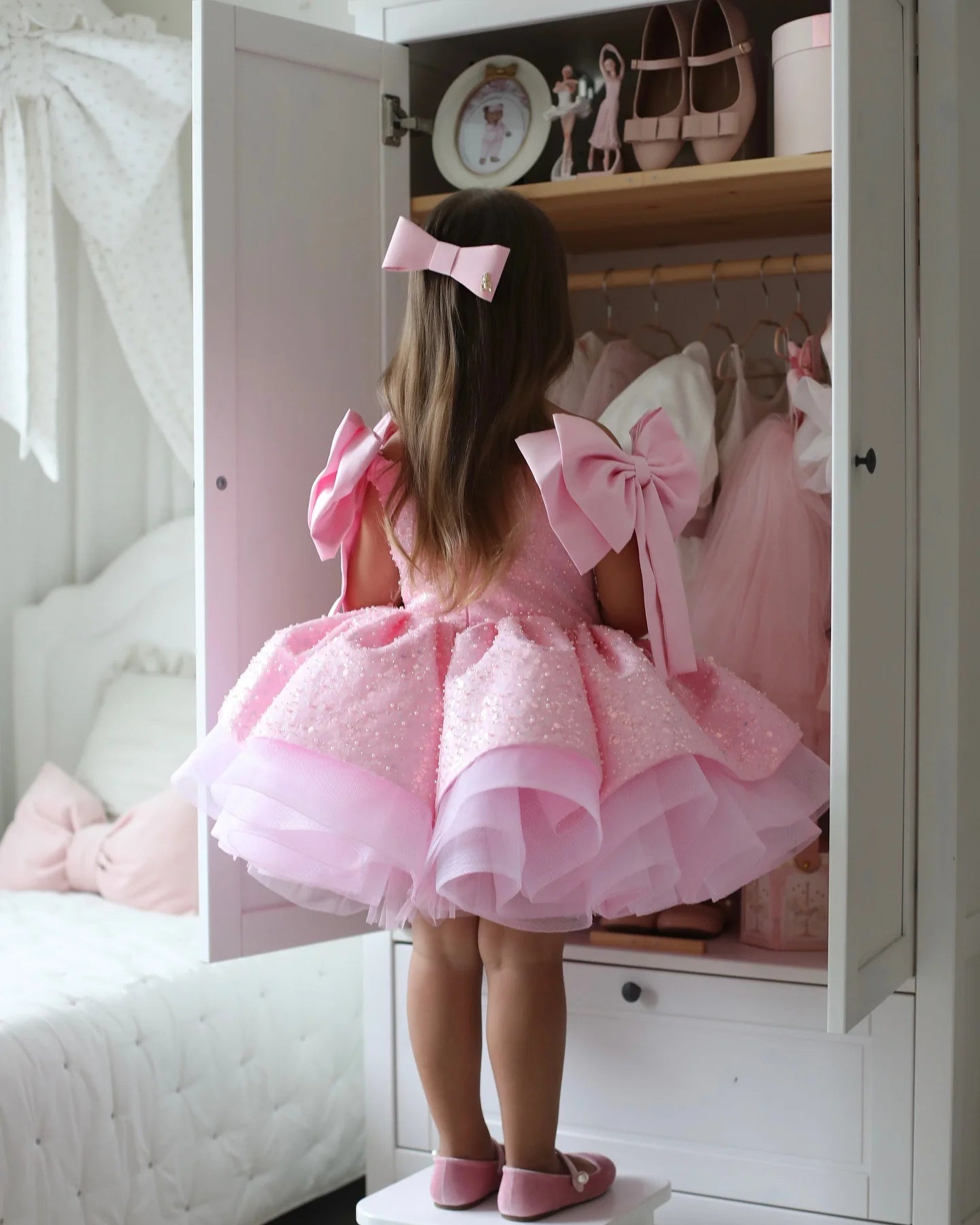 AERBA DRESS Wedding Flower Girl Dress Sequins With Bow Knee Length Cute Princess Birthday Party First Communion Gown